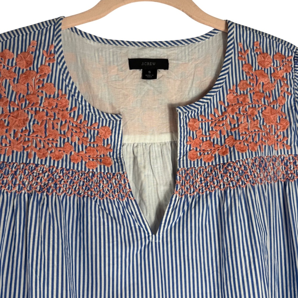 J.Crew Leda Blue White Striped Embroidered Ruffle Hem Tunic Dress  Women's Small - Picture 2 of 13